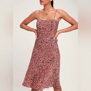Re Named Blush Pink Leopard Print Midi Dress